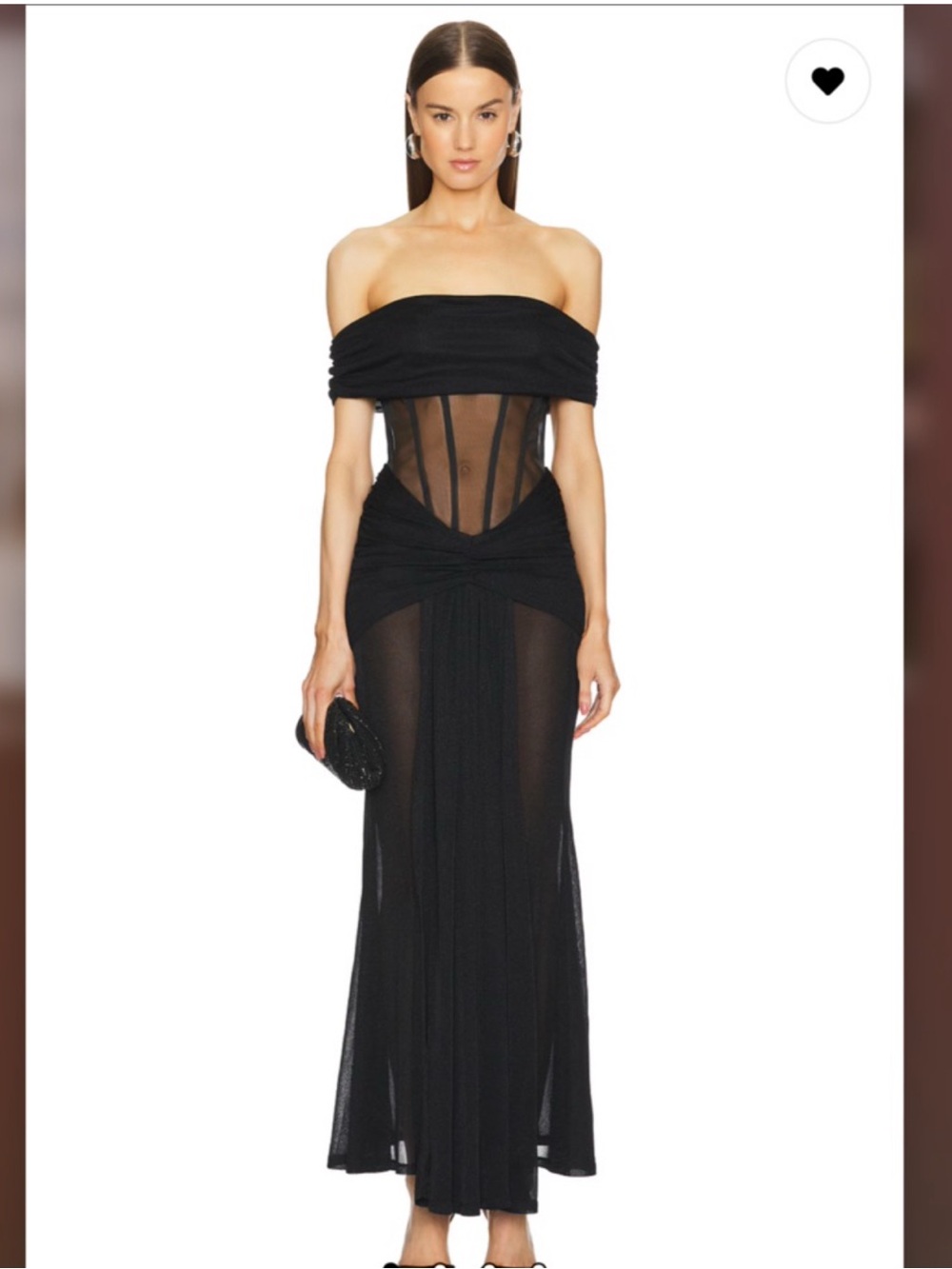 Off-Shoulder Black Sheer Corset Maxi Dress